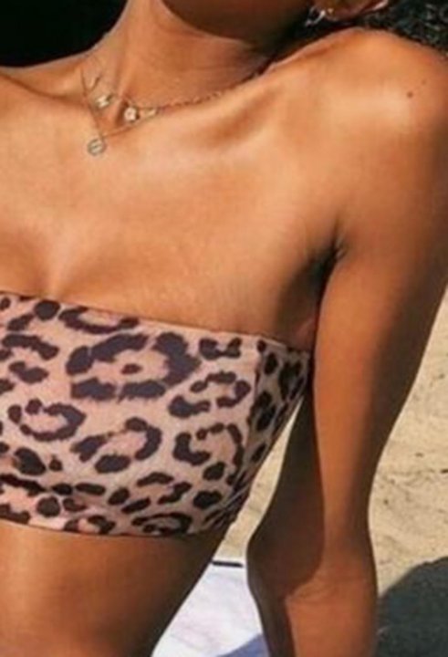 Women's Bikinis Leopard Sleeveless Adjustable Off Shoulder Padded Vacation Bikini