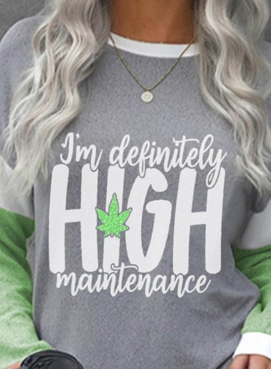 Women's I'm A Little High Maintenance Sweatshirt Casual Letter Color Block Round Neck Short Sleeve Daily Pullovers