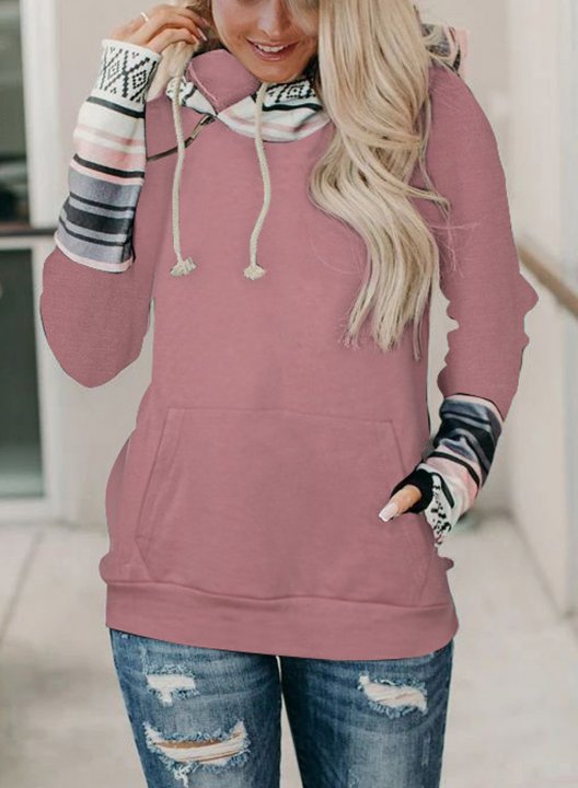 Long Sleeve Color Block Casual Hoodie