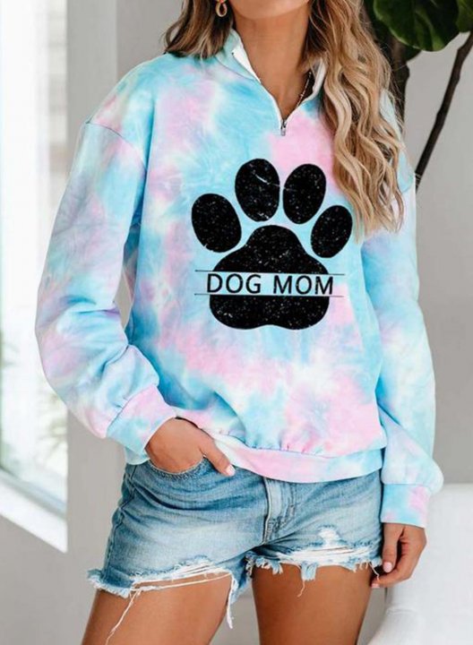 Tie Dye Animal Print Long Sleeve Stand Neck Zip Sweatshirt