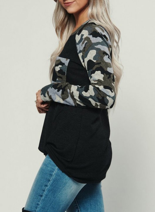 Twisted Camouflage Color Block Sweatshirt