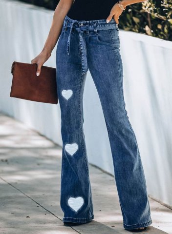Women's Bell Bottom Jeans Heart Print Mid Waist Daily Casual Jean