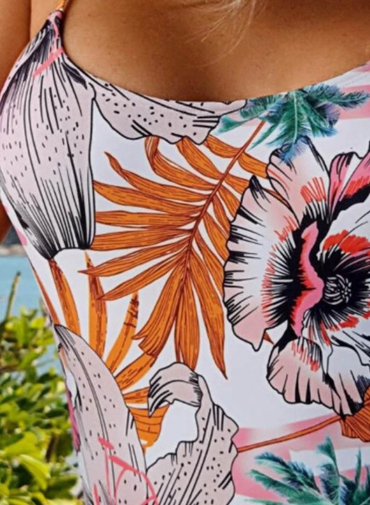 Women's One-Piece Swimsuits One-Piece Bathing Suits Floral Spaghetti Open Back Casual Swimsuits