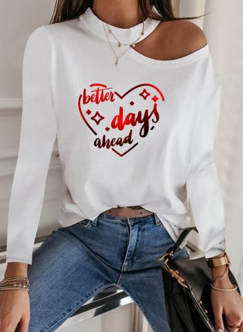 Women's Better Day Ahead Print Sweatshirt Solid Heart-shaped Cold Shoulder Asymmetric Daily T-shirts