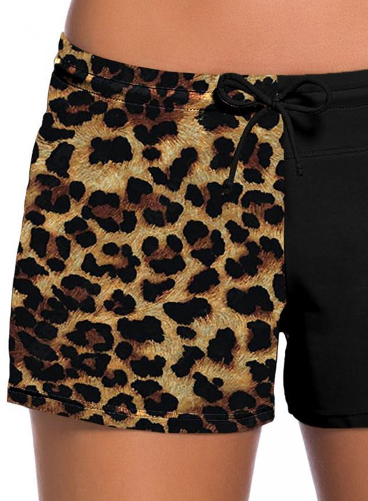 Women's Swim Shorts Leopard Mid Waist Knot Swim Shorts