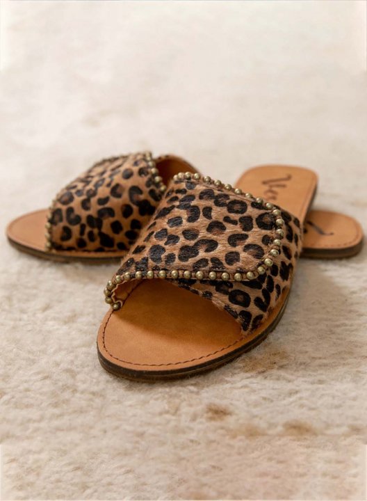 Women's Slippers Leopard PU Leather Rivet Casual Daily Summer Slippers