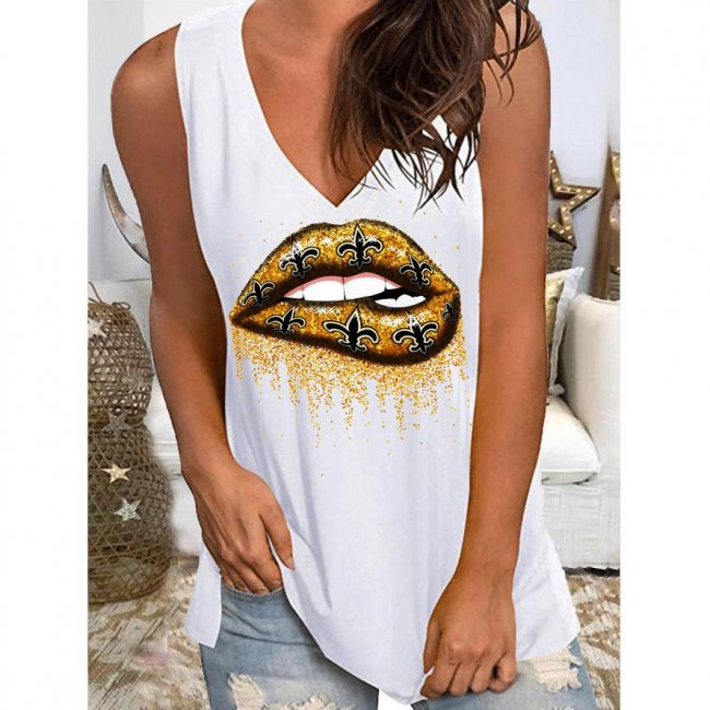 Women's New Orleans Saints Team Loose V-neck Sleeveless T-Shirt Top