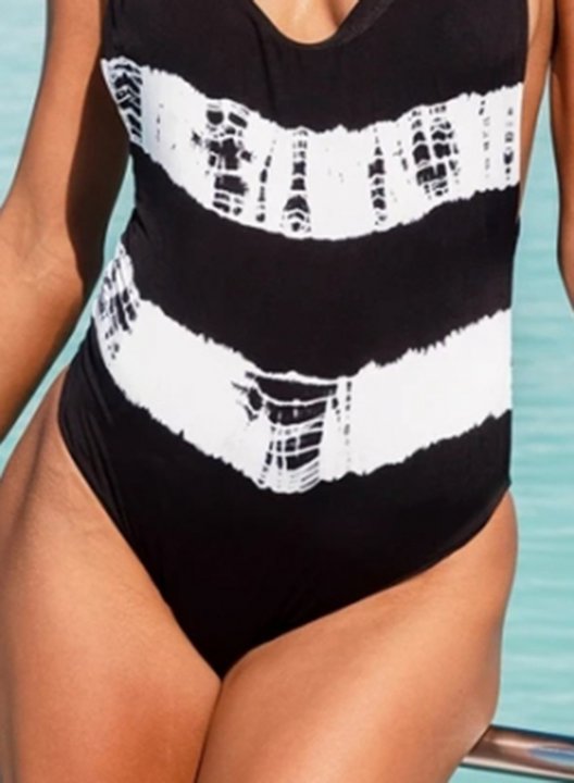 Women's One Piece Swimwear Color Block V Neck One-Piece Swimsuits One-Piece Bathing Suits