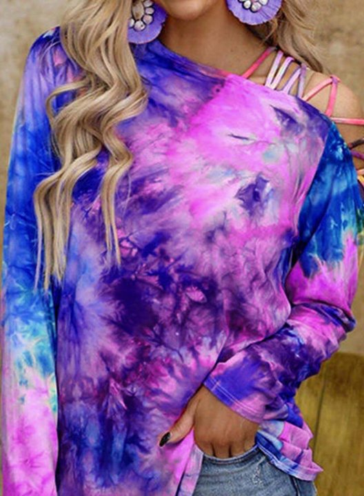 Women's Pullovers Tiedye Color Block Long Sleeve Casual Pullover