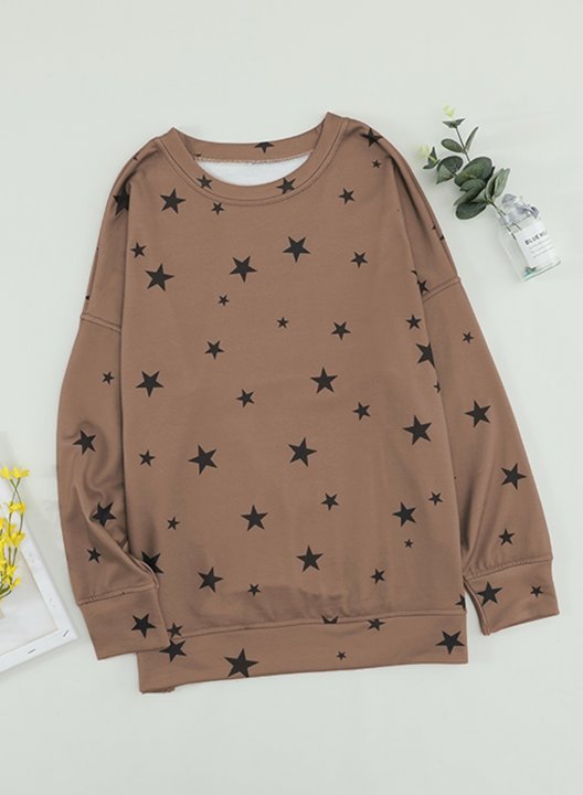 Women Star Print Long Sleeve Round Neck Tunics