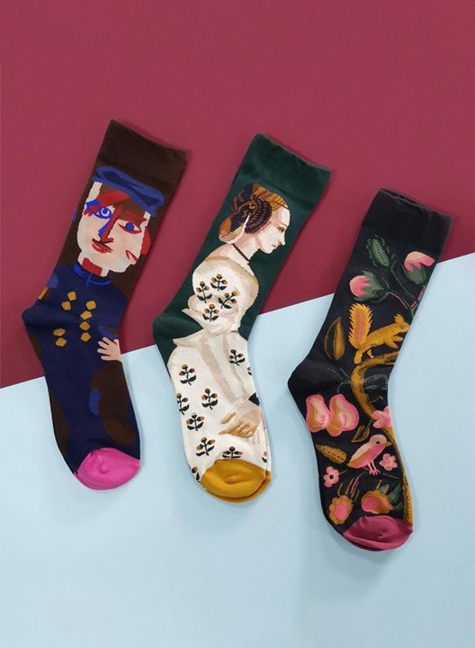 Women's Funny Socks Famous Oil Painting Art Patterned Cotton Socks