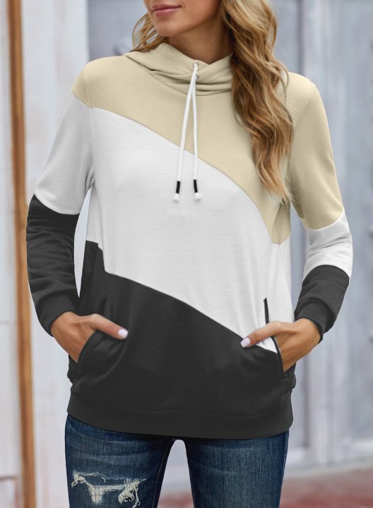 Color Block Stand Neck Long Sleeve Hoodie