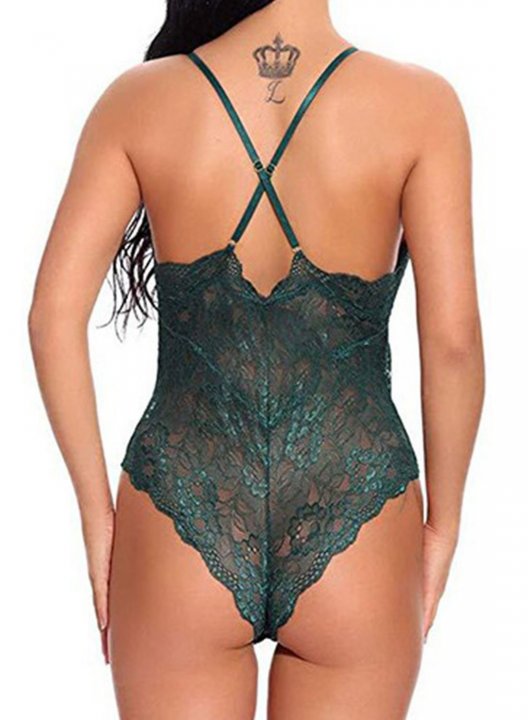 Women's Bodysuits Lace Solid V Neck Wire-free Adjustable Sleeveless Date Bodysuits