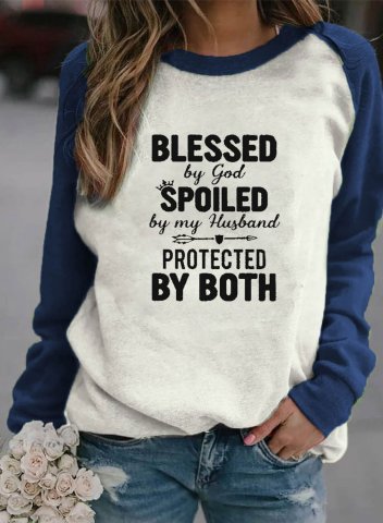 Women's Sweatshirts Color Block Letter Round Neck Long Sleeve Casual Daily Sweatshirts