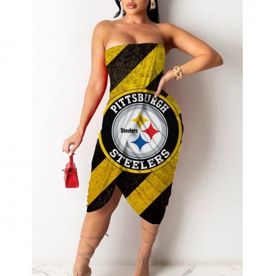 Pittsburgh Steelers Printed Irregular Bandeau Midi Dress