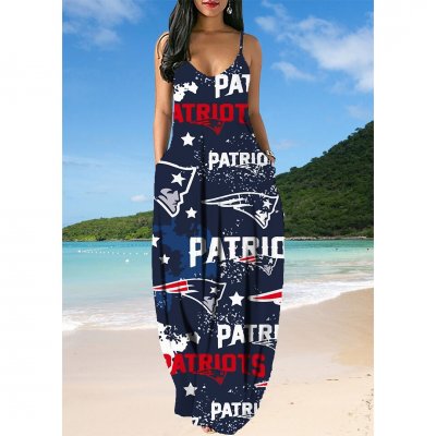 Small V-neck New England Patriot Sleeveless Sling Long Loose Dress