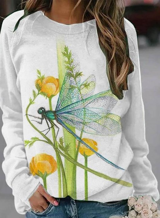 Women's Pullovers Tops Casual Dragonfly Color Block Round Neck Long Sleeve Daily Pullovers