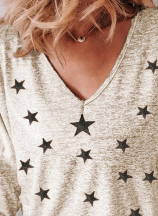 Women's T-shirts Star Print Long Sleeve V Neck Daily T-shirt