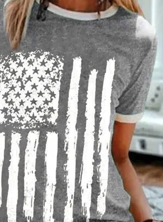 Women's T-shirts American Flag Short Sleeve Round Neck Casual Daily T-shirts