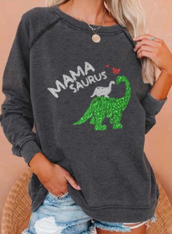 Women's Mama Saurus Sweatshirts Round Neck Long Sleeve Solid Sweatshirts