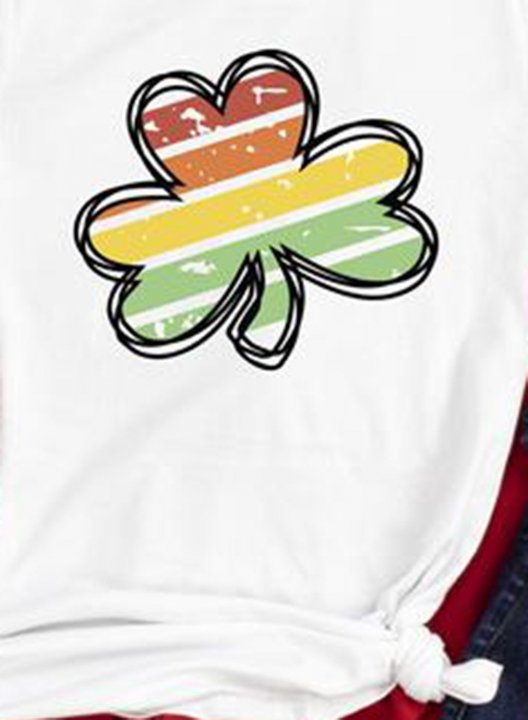 Women's St Patrick's Day T-shirts Casual Shamrock Print Color Block Round Neck Short Sleeve Daily T-shirts