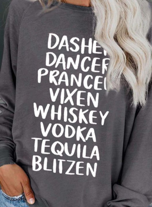 Women's Dasher Dancer Prancer Reindeer Alcohol Sweatshirt Casual Solid Letter Round Neck Long Sleeve Daily Pullovers