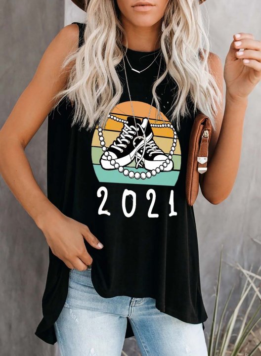 Women's Tank Tops Color Block Sleeveless Round Neck Boho Daily Tank Top