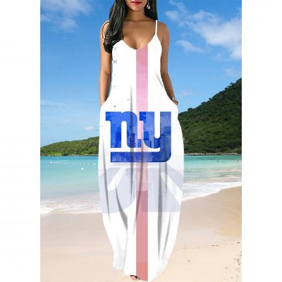 Small V-neck New York Giants Team Print Sleeveless Sling Long Loose Dress
