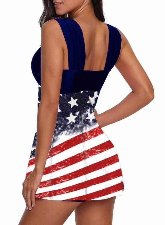 Women's Tankinis Color Block American Flag V Neck Padded Vacation Tankini