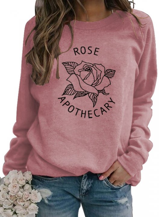 Women's Rose Apothecary Letter Sweatshirts Print Long Sleeve Round Neck Sweatshirt