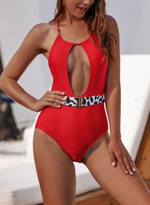 Women's One-Piece Swimsuits One-Piece Bathing Suits Leopard Round Neck One-Piece Swimsuit