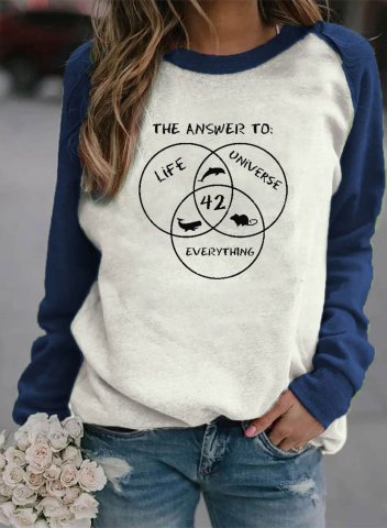 Women's 42 The Answer to Life Universe and Everything Sweatshirts Color Block Letter Round Neck Long Sleeve Casual Daily Sweatshirts