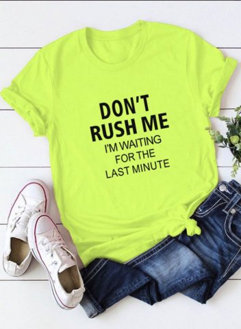 Women's Funny Slogan T-shirts Don't Rush Me I'm Waiting for the Last Minute Color Block Holiday Letter Short Sleeve Round Neck T-shirt