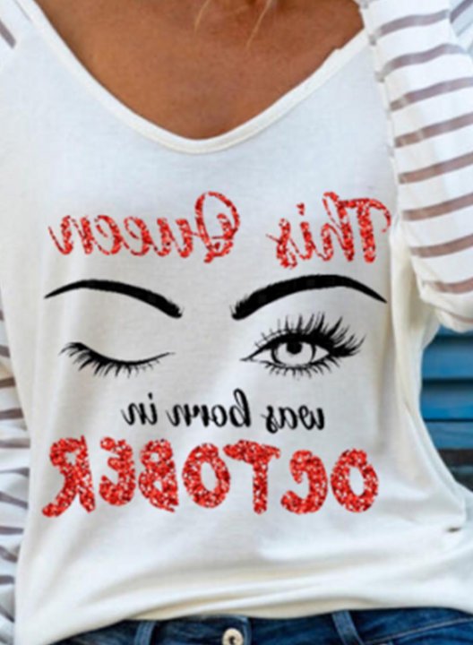 Women's T-shirts Letter Portrait Print Short Sleeve V Neck Cut-out Daily T-shirt