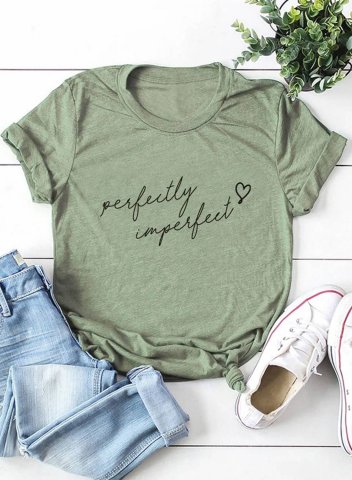 Women's Perfectly Imperfect Print T-shirts Casual Letter Solid Round Neck Short Sleeve Daily T-shirts