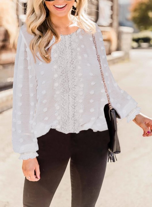 Tulle Lantern Sleeve Casual Blouse