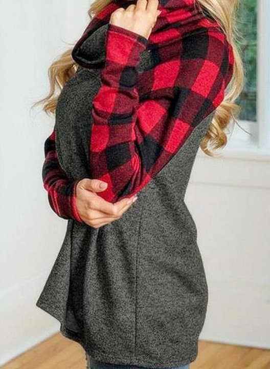 Color Block Plaid Sleeves Sweatshirt