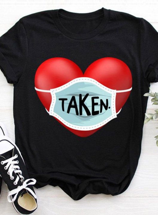 Women's Taken Letter Shirt T-shirts Heart Print Color Block Short Sleeve Round Neck Casual Basic T-shirt