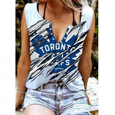Toronto Maple Leafs Printed V Neck Casual Sleeveless Top