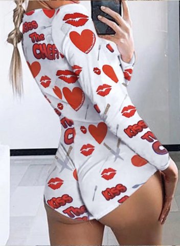 Women's Sexy Onesies Pajama Heart- Lips Print High Waist Casual Loungewear Sets