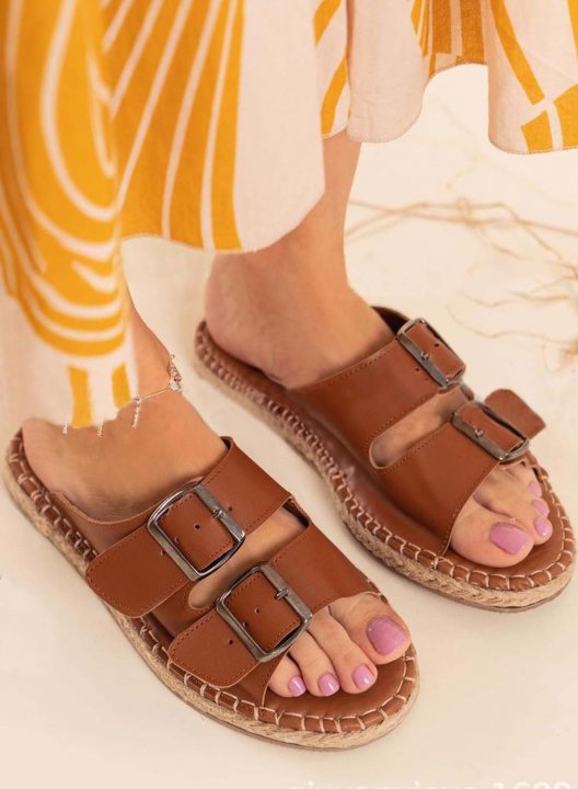 Women's Slippers Solid PU Leather Buckle Casual Daily Summer Slippers