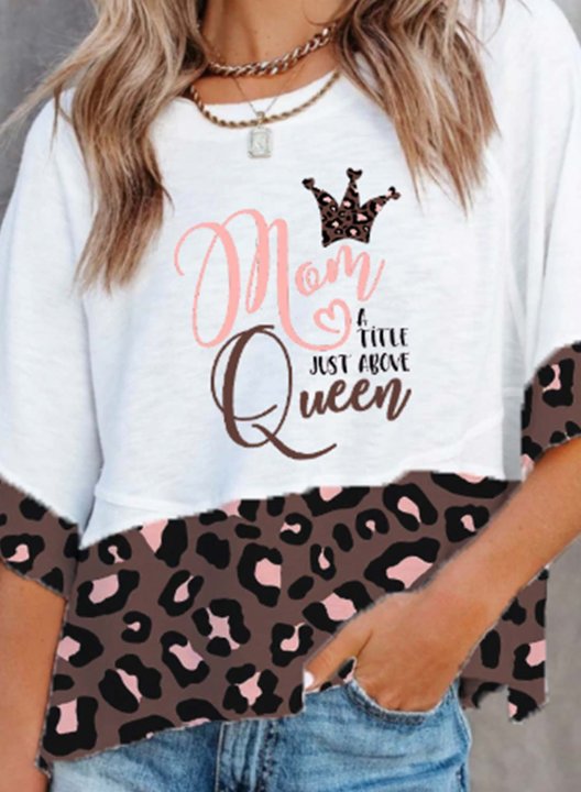 Women's T-shirts Leopard Letter Short Sleeve Round Neck Daily Casual T-shirt