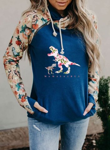 Women's Mamasaurus Hoodie Drawstring Long Sleeve Floral Hoodies With Pockets