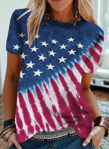 Women's T-shirts American Flag Short Sleeve Round Neck Daily T-shirt