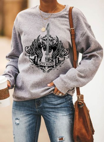Women's Let's roll Sweatshirts Rock and Roll Style Print Crew Neck Casual Sweatshirt