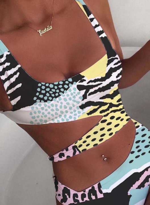 Women's One Piece Swimwear Color Block Cut Out One-Piece Swimsuit