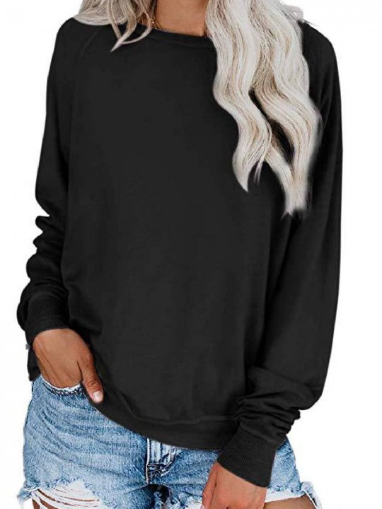 Cotton-Blend Long Sleeve Round Neck Casual Shirts & Tops