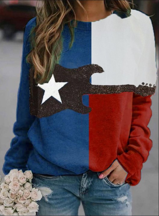 Women's Texas Flag Sweatshirt Color Block Festival Round Neck Long Sleeve Casual Daily Pullovers