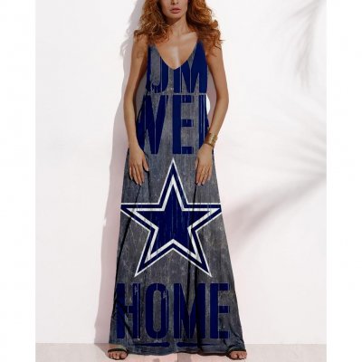 Women's Summer DALLAS COWBOYS Fan Print V-neck Sleeveless Loose Long A-line Dress