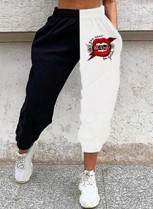 Women's Joggers Color Block Letter Straight High Waist Ankle-length Casual Daily Joggers